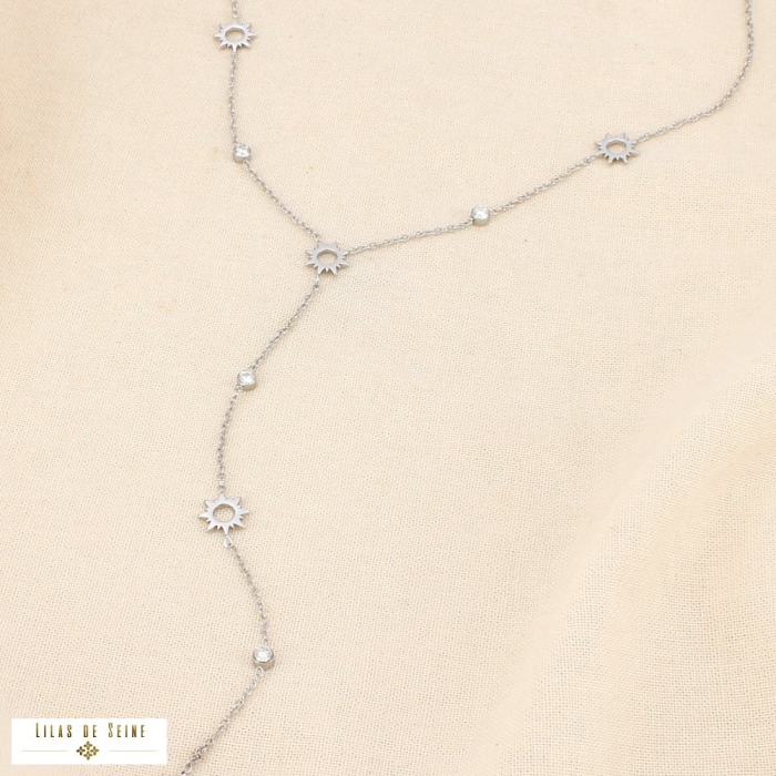 Collier Y acier inoxydable soleil strass 0126038 argenté