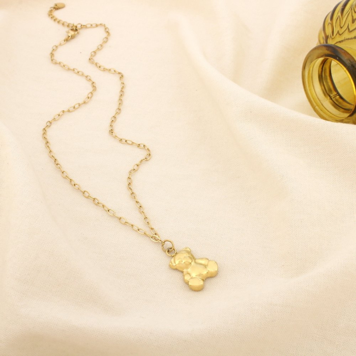 Collier ourson acier inoxydable chaîne maille forçat 0126138 doré