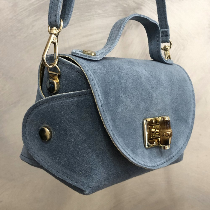 Mini sac à main en cuir véritable façon daim avec bandoulière – Réf. 0926028 bleu ciel