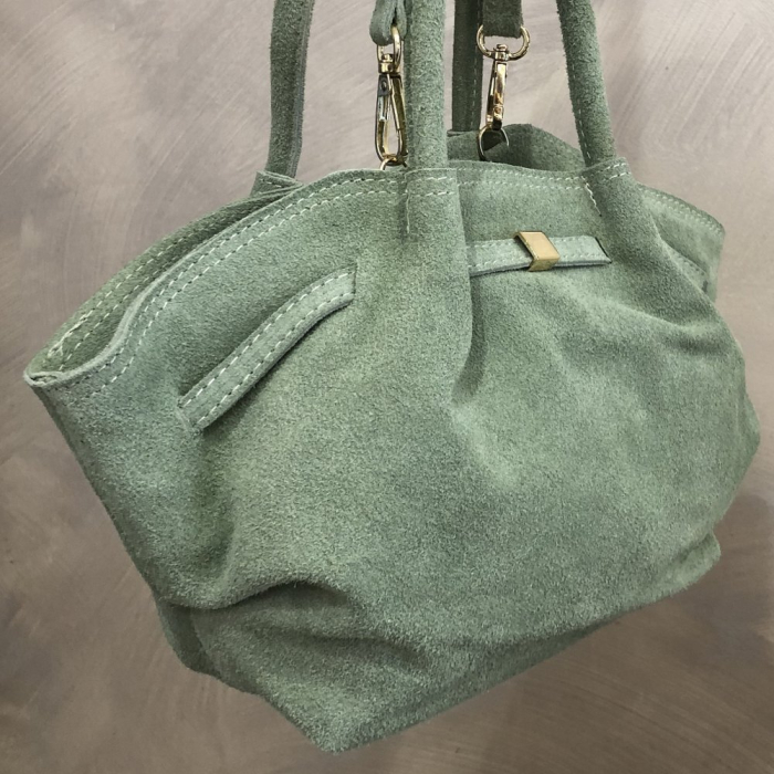 Sac porté épaule cuir véritable façon daim bandoulière 0926030 vert aqua