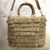 Sac à main femme paille franges poignées effet bambou 0926018 cognac