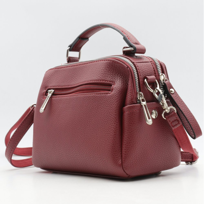 Sac simili-cuir Flora&Co grainé 2 compartiments 2 bandoulières 0923028 bordeaux
