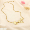 Collier acier inoxydable structuré feuilles ginkgo 0126102 doré