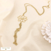 Collier sautoir acier strass pendentif fleur franges 0126107 doré
