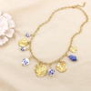 Collier acier martelé charms céramique fleur cœur 0126166 bleu foncé