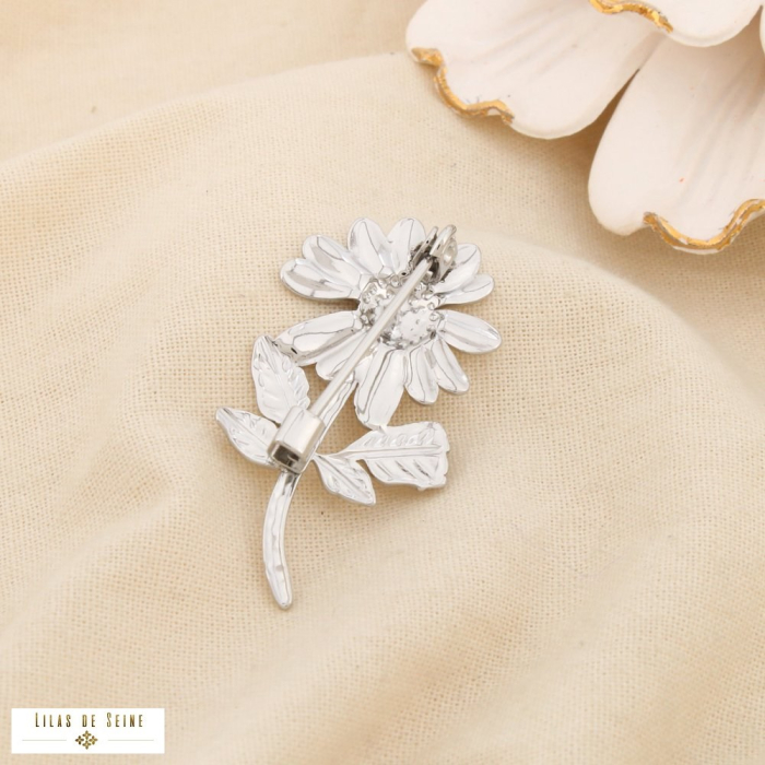 Broche épingle acier inoxydable fleur stylisée 0526022 argenté