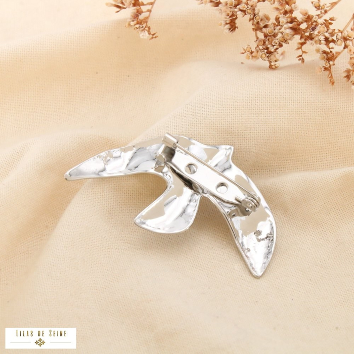 Broche épingle acier texturé hirondelle stylisée 0526023 argenté