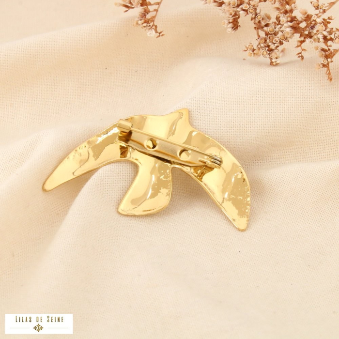 Broche épingle acier texturé hirondelle stylisée 0526023 doré