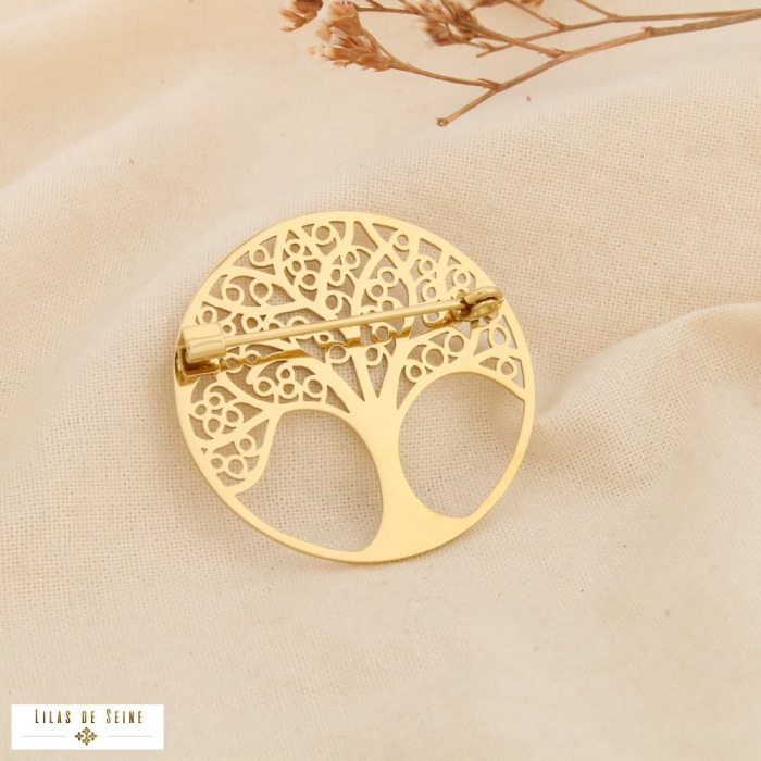 Broche épingle acier inoxydable ajouré arbre de vie 0526026 doré