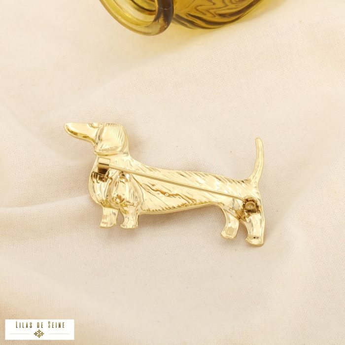 Broche épingle acier inoxydable chien teckel 0526024 doré