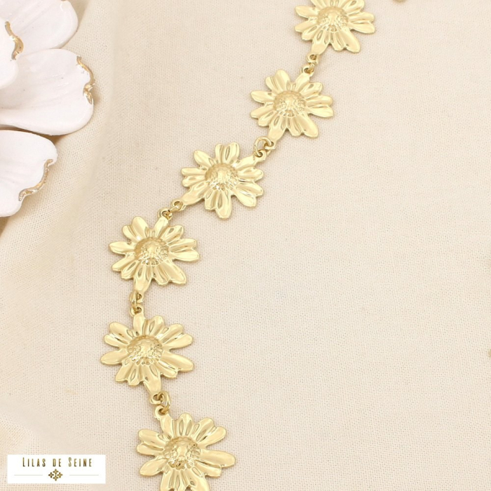 Collier fleur marguerite acier inoxydable 0126105 doré