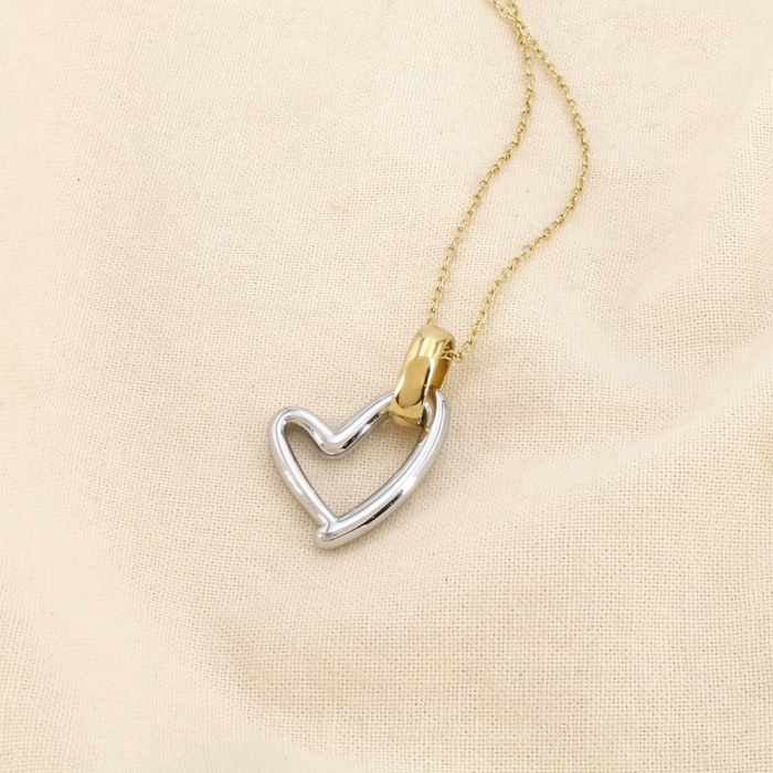 Collier acier inoxydable bicolore pendentif coeur 0126046 doré/argenté