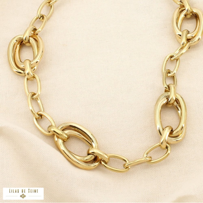 Collier chaîne acier inoxydable gros maillons ovales 0126125 doré