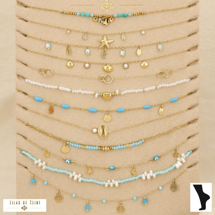 Ensemble 12 chaîne cheville acier nuance turquoise 0226201 bleu turquoise