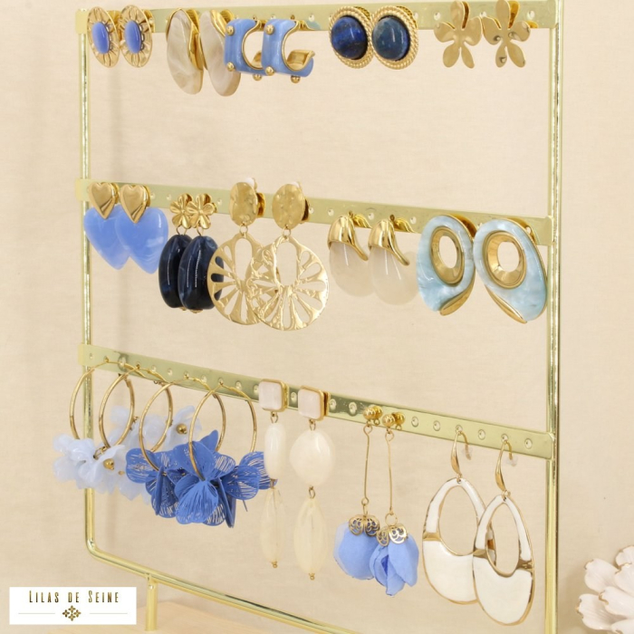 Ensemble 15 boucles d'oreilles acier nuance bleu 0326161 bleu