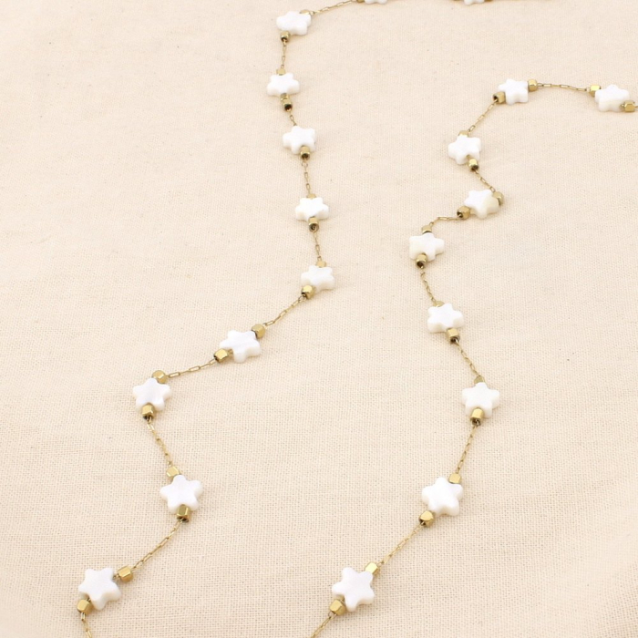 Collier sautoir étoiles acier inoxydable nacre 0126101 blanc