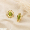 Boucles d’oreilles acier inox ajouré verre coloré 0326083 vert kaki