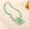 Collier acier résine marbré méga fleur perles ovales 0126119 vert