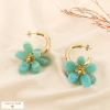 Boucles d’oreilles créoles acier résine marbré fleur 0326112 vert