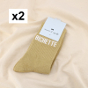 2 paires chaussettes à paillettes message BICHETTE 0625542 naturel/beige
