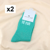 2 paires chaussettes à paillettes message TÊTUE 0626022 vert aqua