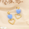 Boucles d’oreilles acier résine cœur marbré pendante 0326090 bleu ciel
