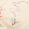 Collier sautoir acier inoxydable bille tête taureau 0126129 argenté
