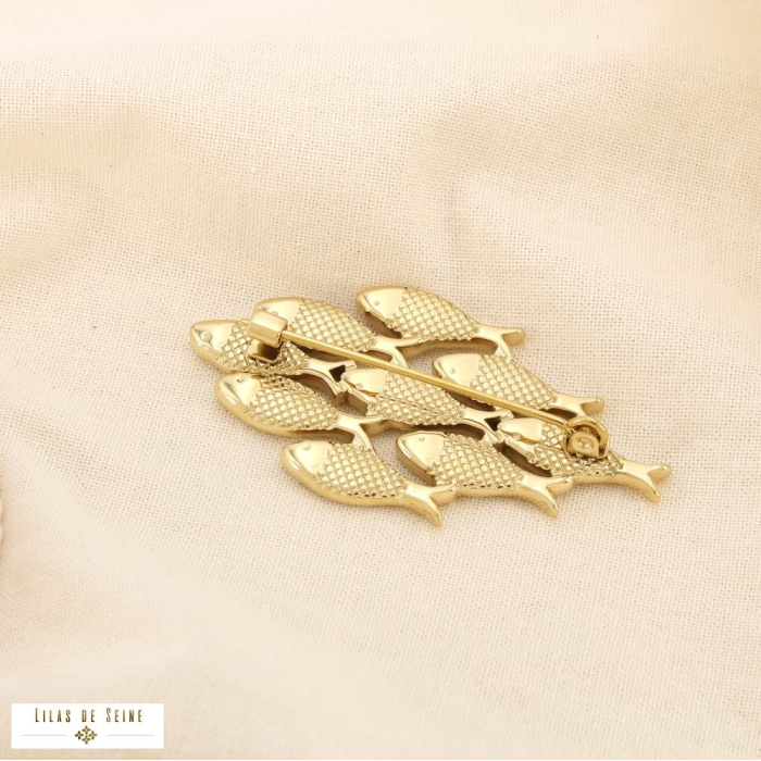 Broche épingle acier inoxydable banc de poissons 0526003 doré