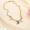 Collier acier inox pampilles charms lune trèfle 0126169 doré