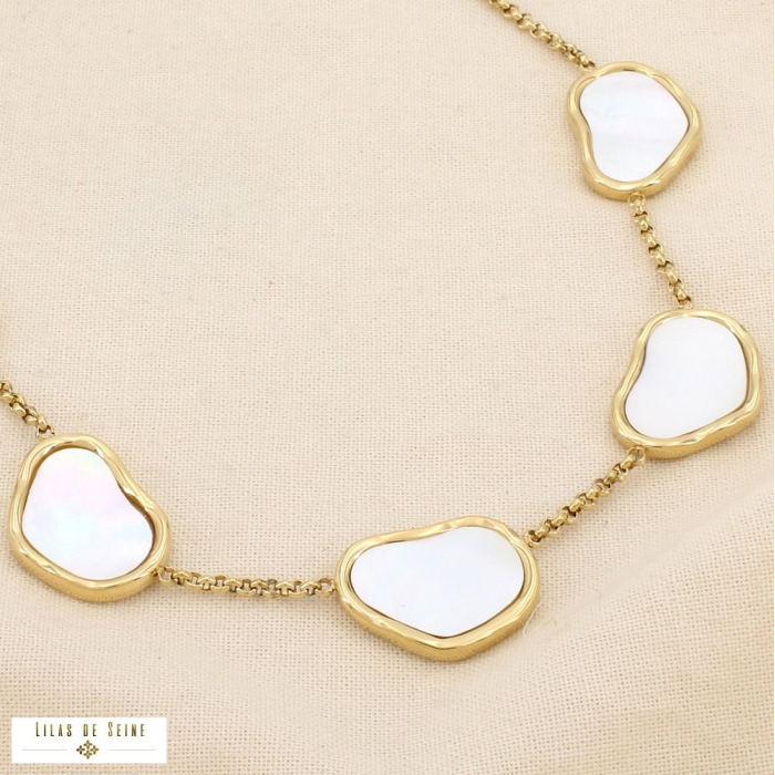 Collier acier inoxydable nacre organiques 0126070 blanc