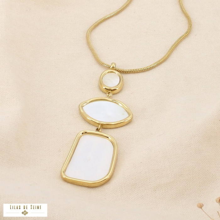 Collier acier inox nacre pendentif multi-formes 0126071 blanc