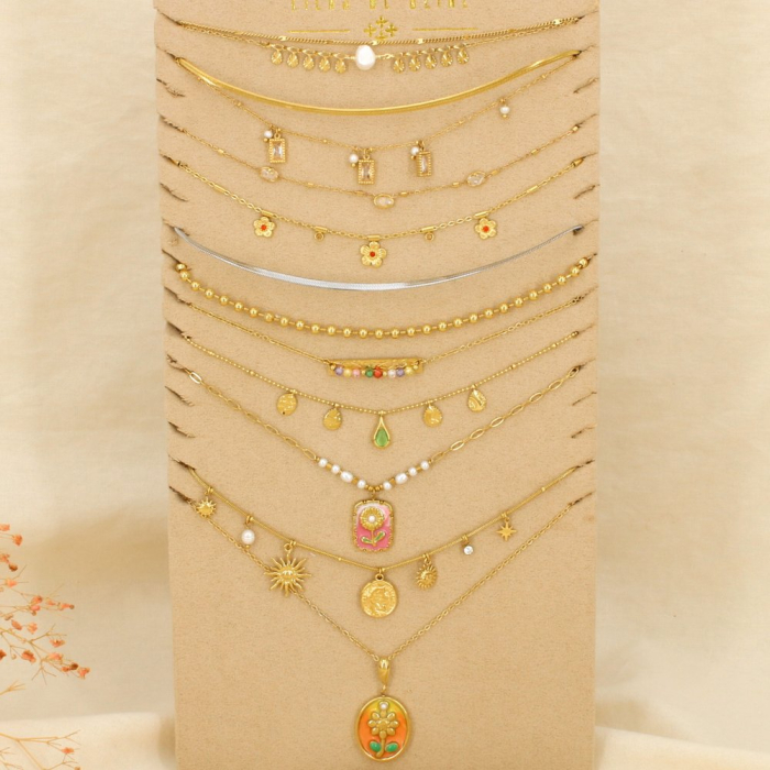 Ensemble 10 colliers acier inoxydable floral bohème 0126170 doré