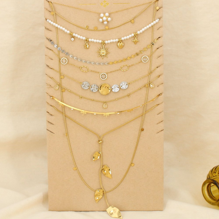 Ensemble 9 colliers acier inoxydable esprit naturel 0126171 doré