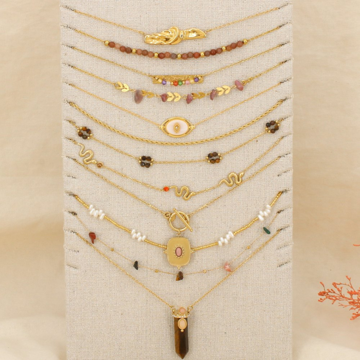 Ensemble 12 colliers acier inoxydable nuance taupe 0126174 marron