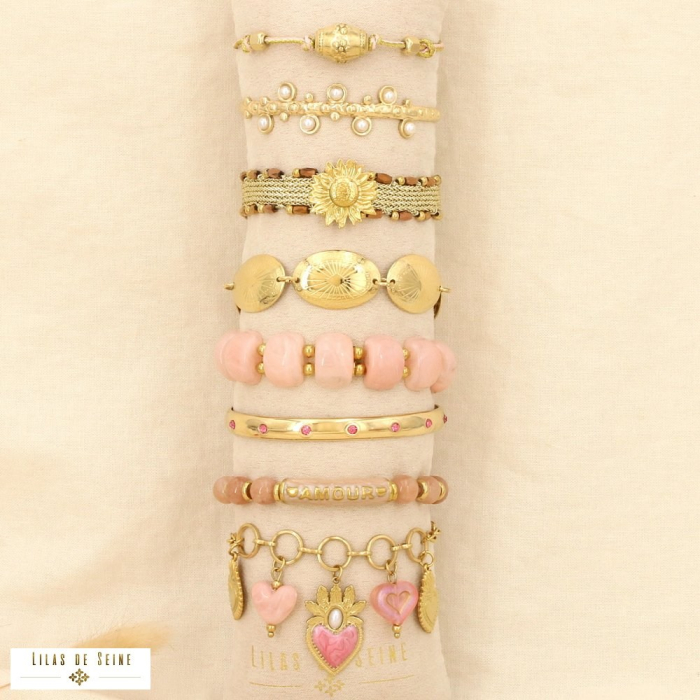 Ensemble 8 bracelets acier inoxydable nuance rose 0226126