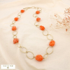 Collier sautoir acier ovale résine effet marbré 0126134 orange