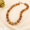 Collier acier inoxydable tube résine marbrée cristal 0126137 cognac