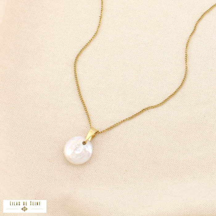 Collier acier inoxydable perle d’eau douce 0126069 blanc