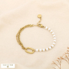 Bracelet acier inox asymétrique perles acryliques 0226053 blanc