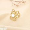 Bague ouverte fleur acier inoxydable ajouré nacre 0426002 doré