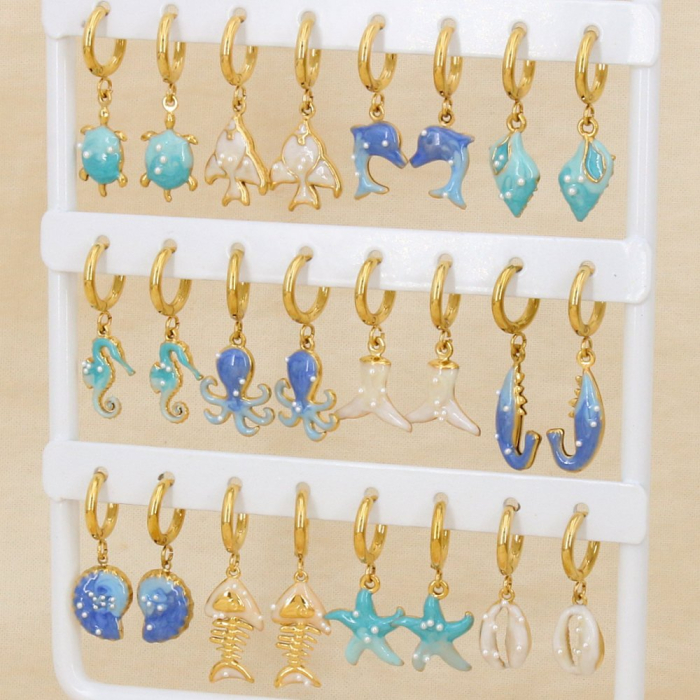 Ensemble 12 boucles d'oreilles marin acier émail 0326160 multi