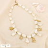 Collier acier marin perle acrylique style baroque 0126059 écru
