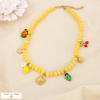 Collier acier résine verre émail breloques ludiques 0126060 jaune