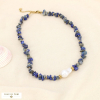 Collier acier inoxydable pierre perle acrylique 0126001 bleu foncé