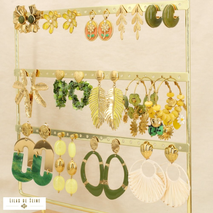 Ensemble 14 boucles d'oreilles acier inox floral 0326166 vert