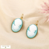 Boucles d’oreilles camée acier inoxydable résine 0326109 bleu turquoise