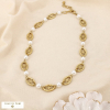 Collier acier inox ajouré perles acryliques fleurs 0126132 doré