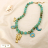 Collier acier résine émail perle marin breloques 0126051 vert