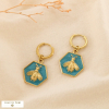 Boucles d’oreilles hexagonales abeille acier émail 0326105 vert