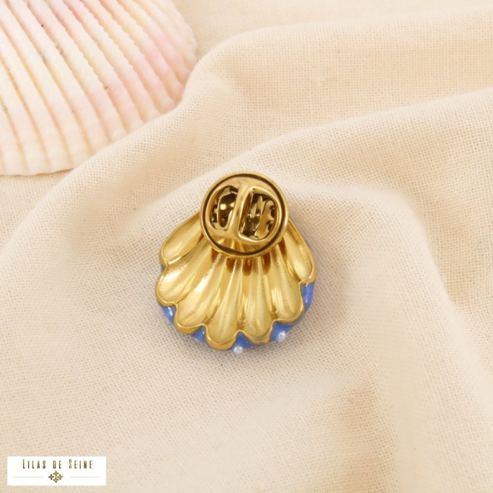 Broche pin's coquillage acier émail perle acrylique 0526009 vert